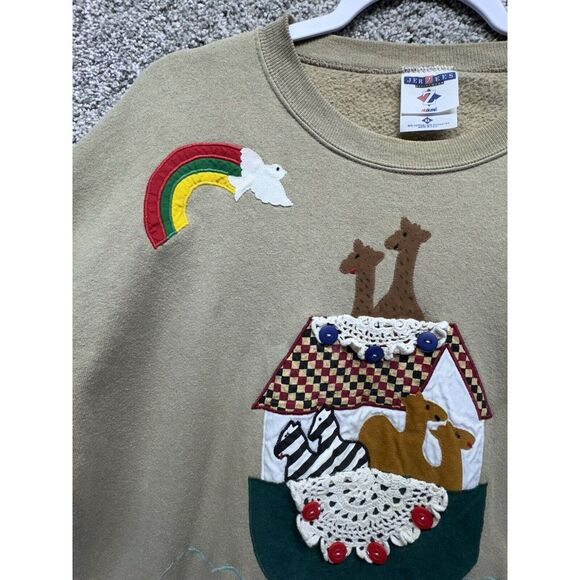 Vintage Noahs Ark Sweatshirt Adult‎ Green Animals Bible Church Jerzees USA - Picture 4 of 12